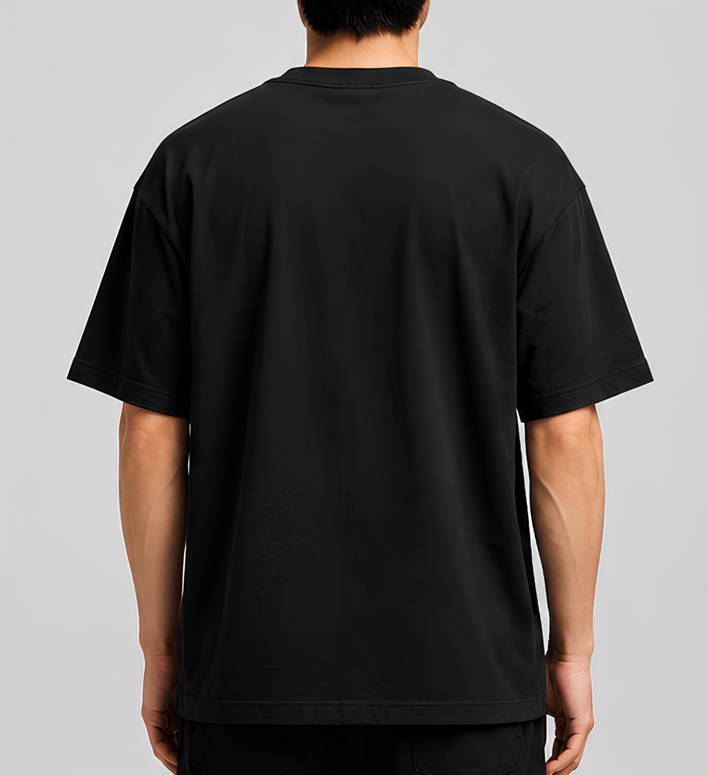 Premium Black Oversized Printed T-Shirt | 240 GSM French Terry Cotton Drop Shoulder Graphic T-Shirt