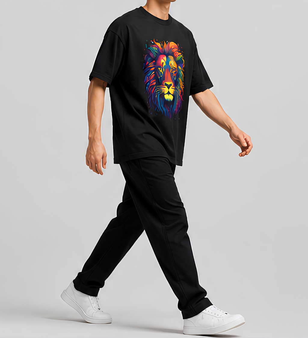 Premium Black Oversized Printed T-Shirt | 240 GSM French Terry Cotton Drop Shoulder Graphic T-Shirt
