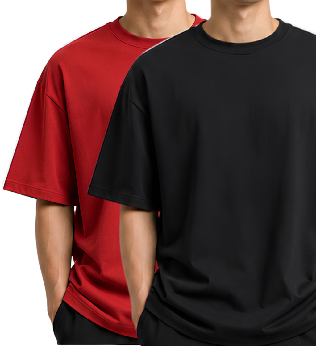 Premium Oversized T-Shirt Combo Pack of 2 | 240 GSM French Terry Cotton Drop Shoulder T-shirt