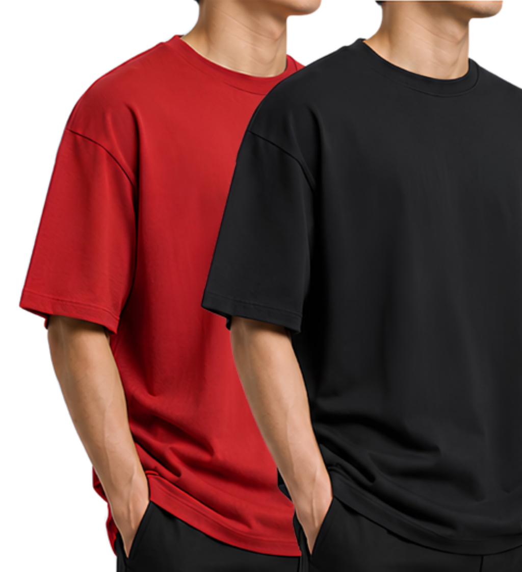 Premium Oversized T-Shirt Combo Pack of 2 | 240 GSM French Terry Cotton Drop Shoulder T-shirt