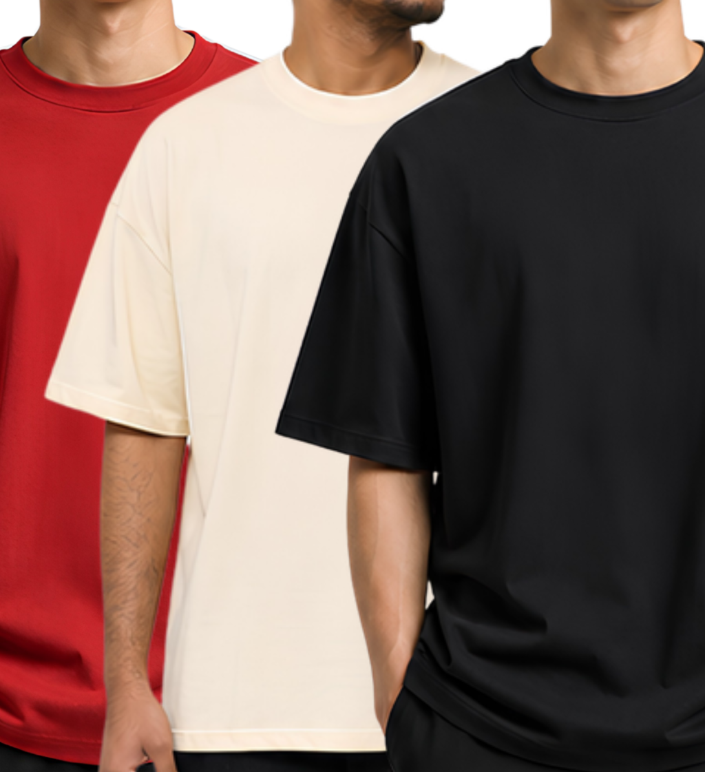 Premium Oversized T-Shirt Combo Pack of 3 | 240 GSM Heavyweight Cotton Drop Shoulder T-shirt
