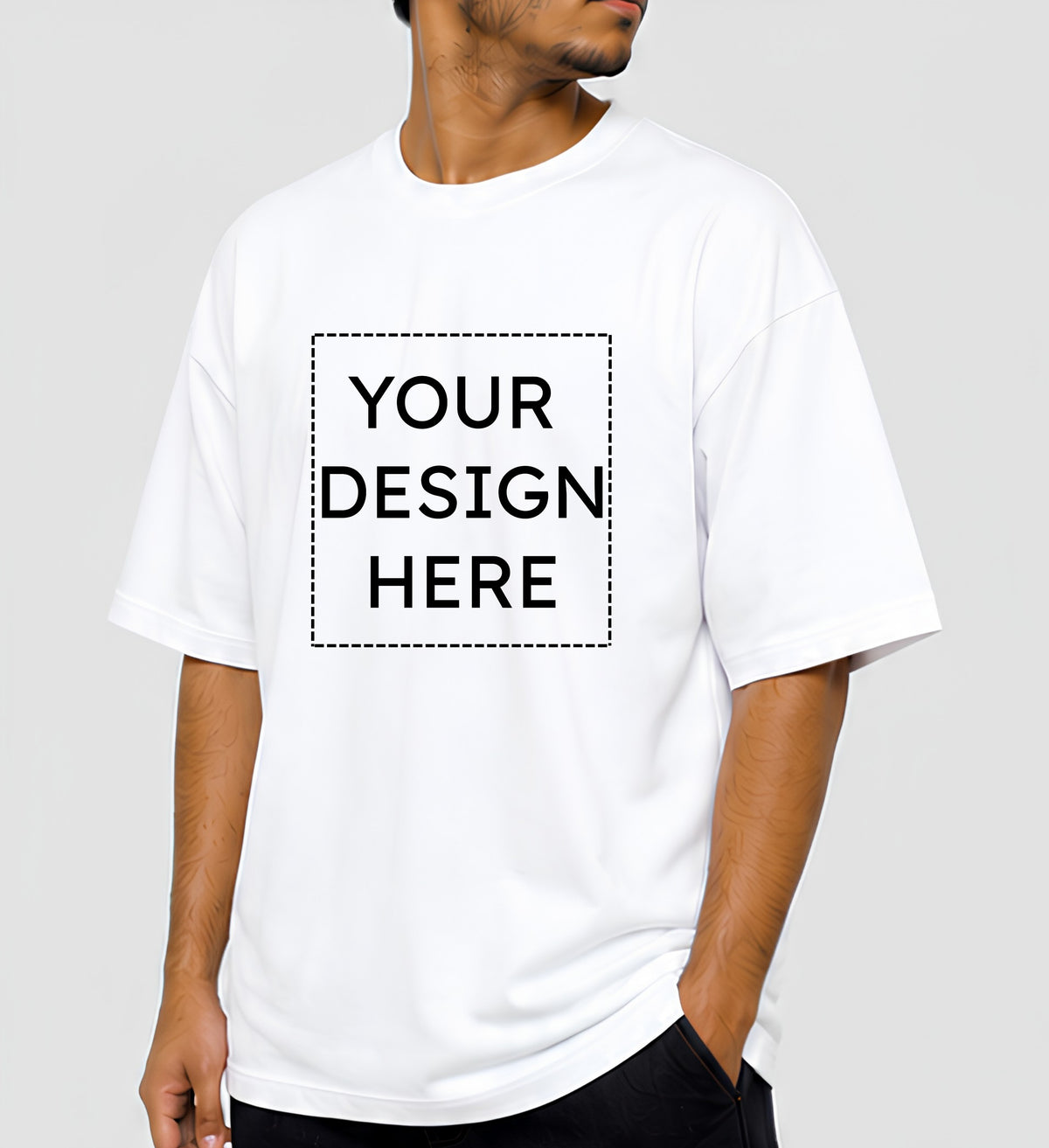 Custom Oversized White T-Shirt Printing Online | Personalized Heavyweight Drop Shoulder Cotton T-Shirt