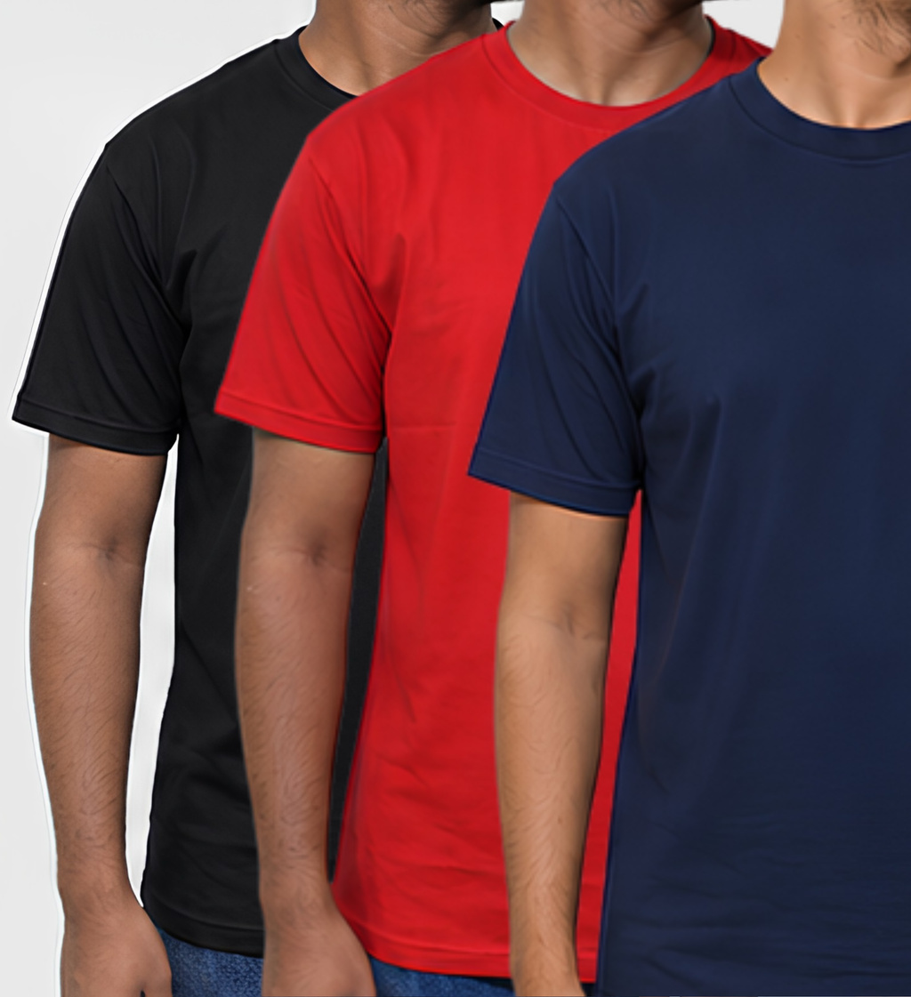 Premium Regular Fit Black, Red & Navy Blue T-Shirt Combo Pack of 3 | 100% Cotton Bio-Washed Everyday T-shirt