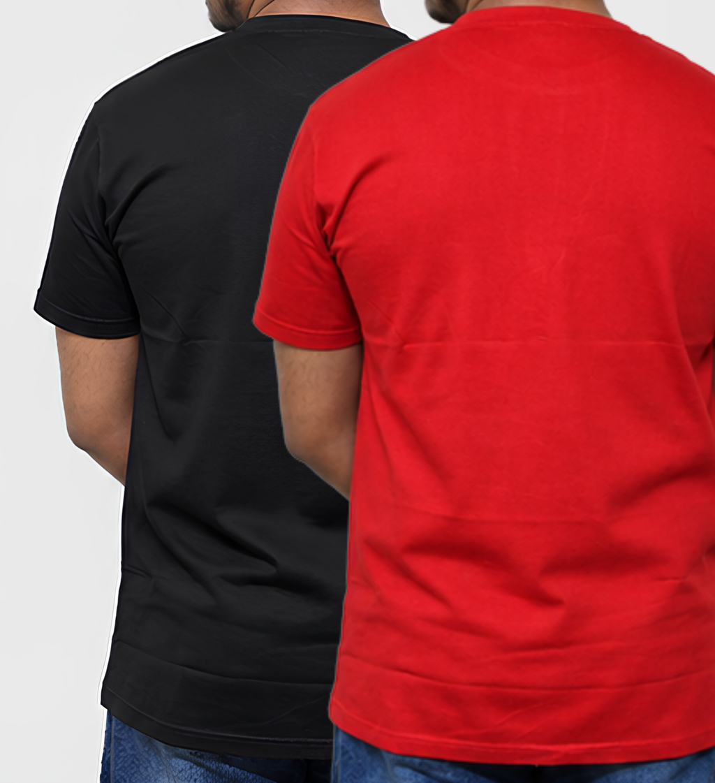 Premium Regular Fit Black & Red T-Shirt Combo Pack of 2 | 100% Cotton Bio-Washed Casual Wear T-shirt