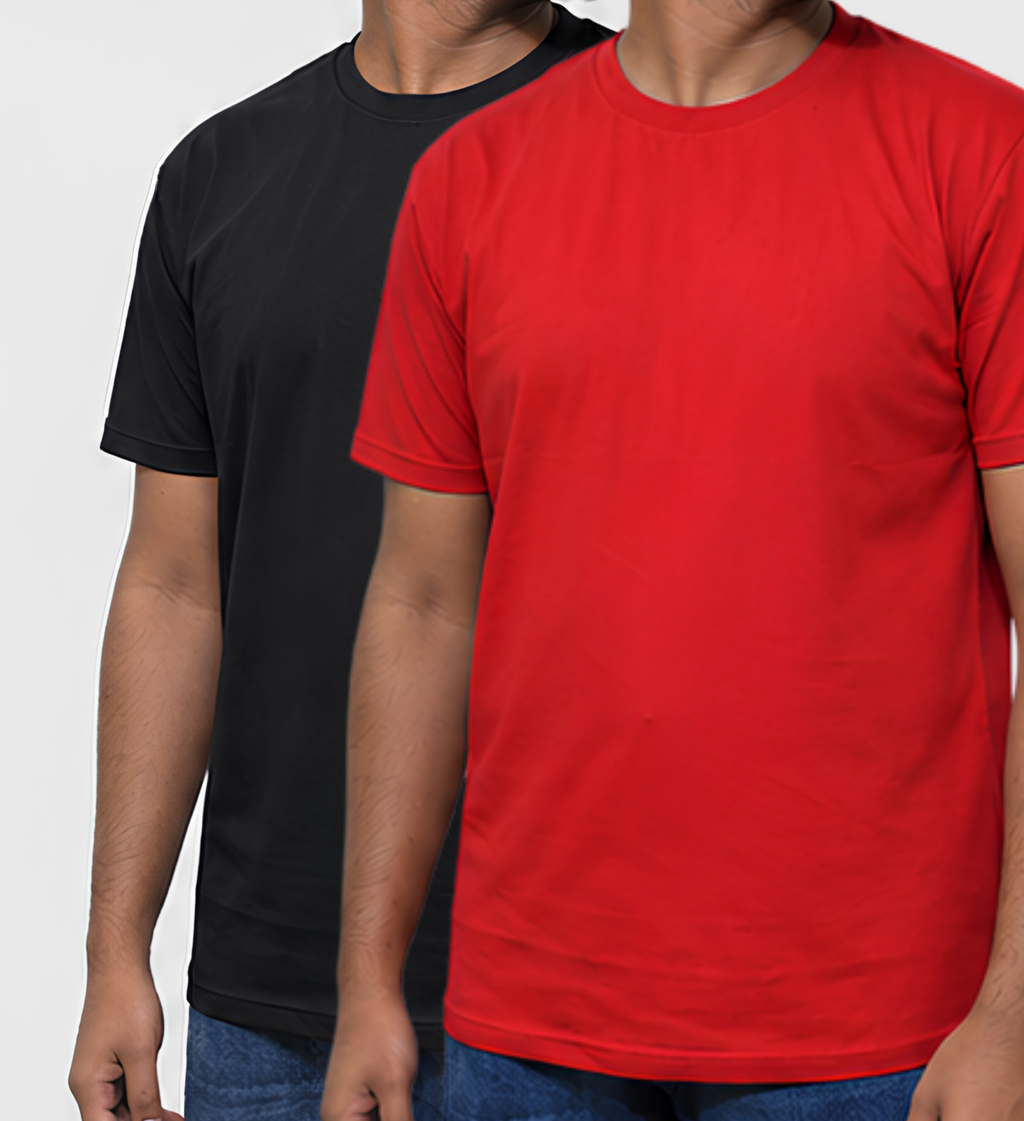 Premium Regular Fit Black & Red T-Shirt Combo Pack of 2 | 100% Cotton Bio-Washed Casual Wear T-shirt