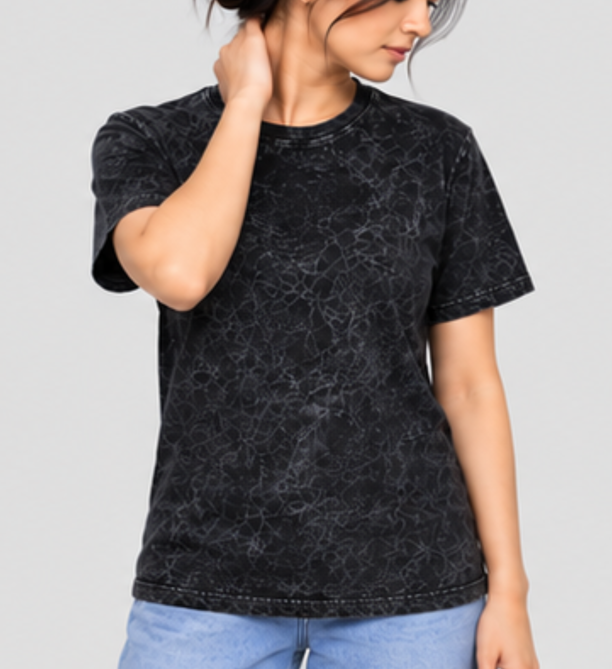 Premium Black Acid Wash T-Shirt | 180 GSM Cotton Regular Fit Streetwear T-Shirt