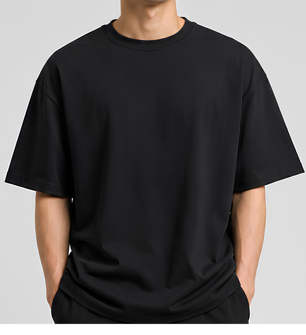 Premium Oversized Black T-Shirt | 240 GSM French Terry Cotton Drop Shoulder Casual T-Shirt