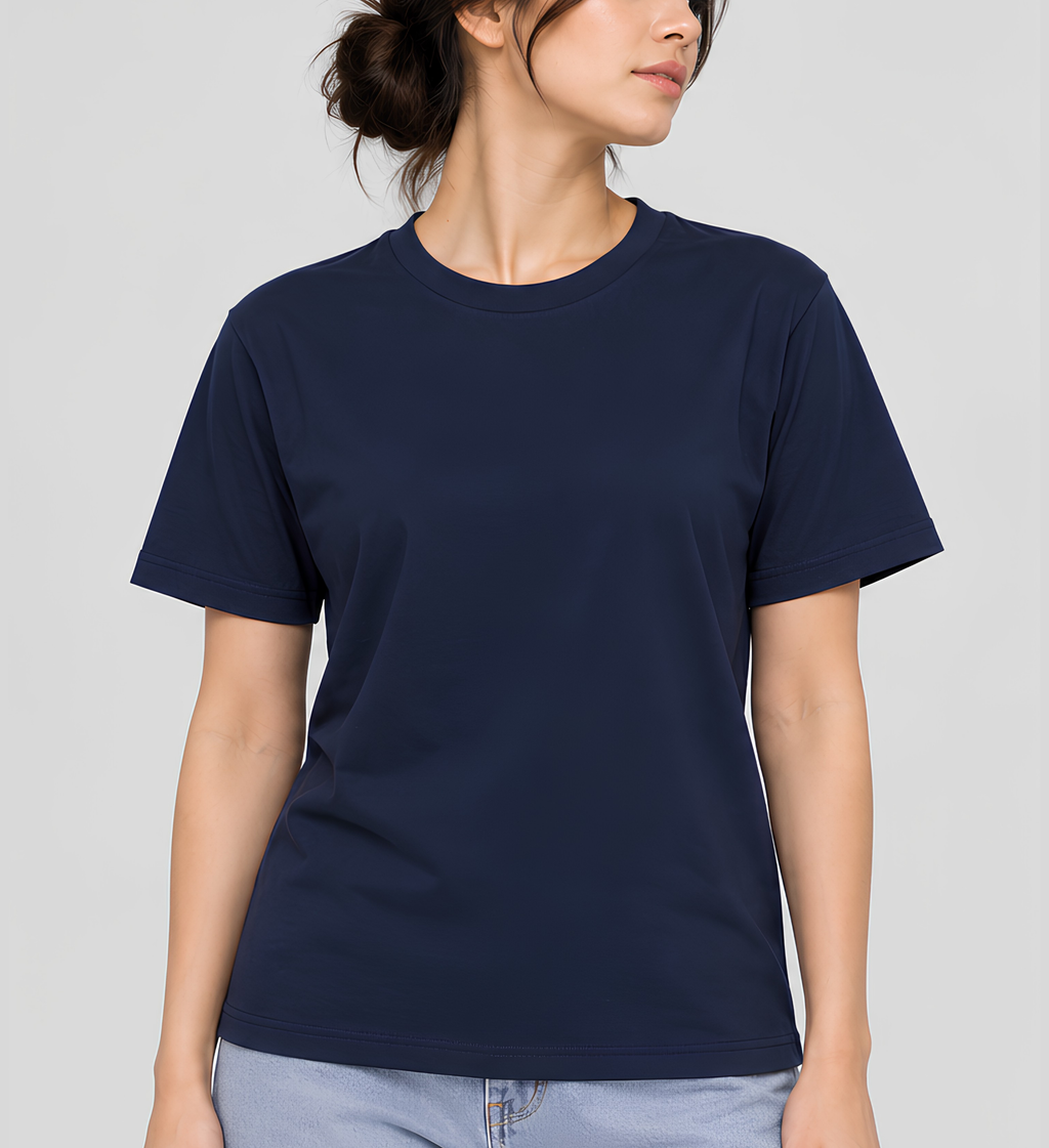 Premium Navy Blue Regular Fit Cotton T-Shirt for Men & Women | 180 GSM Bio Washed Casual T-Shirt