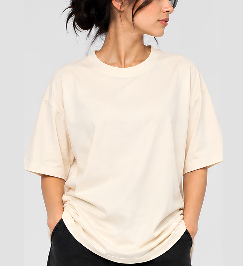 Premium Beige Oversized T-Shirt | 240 GSM French Terry Cotton Drop Shoulder T-Shirt