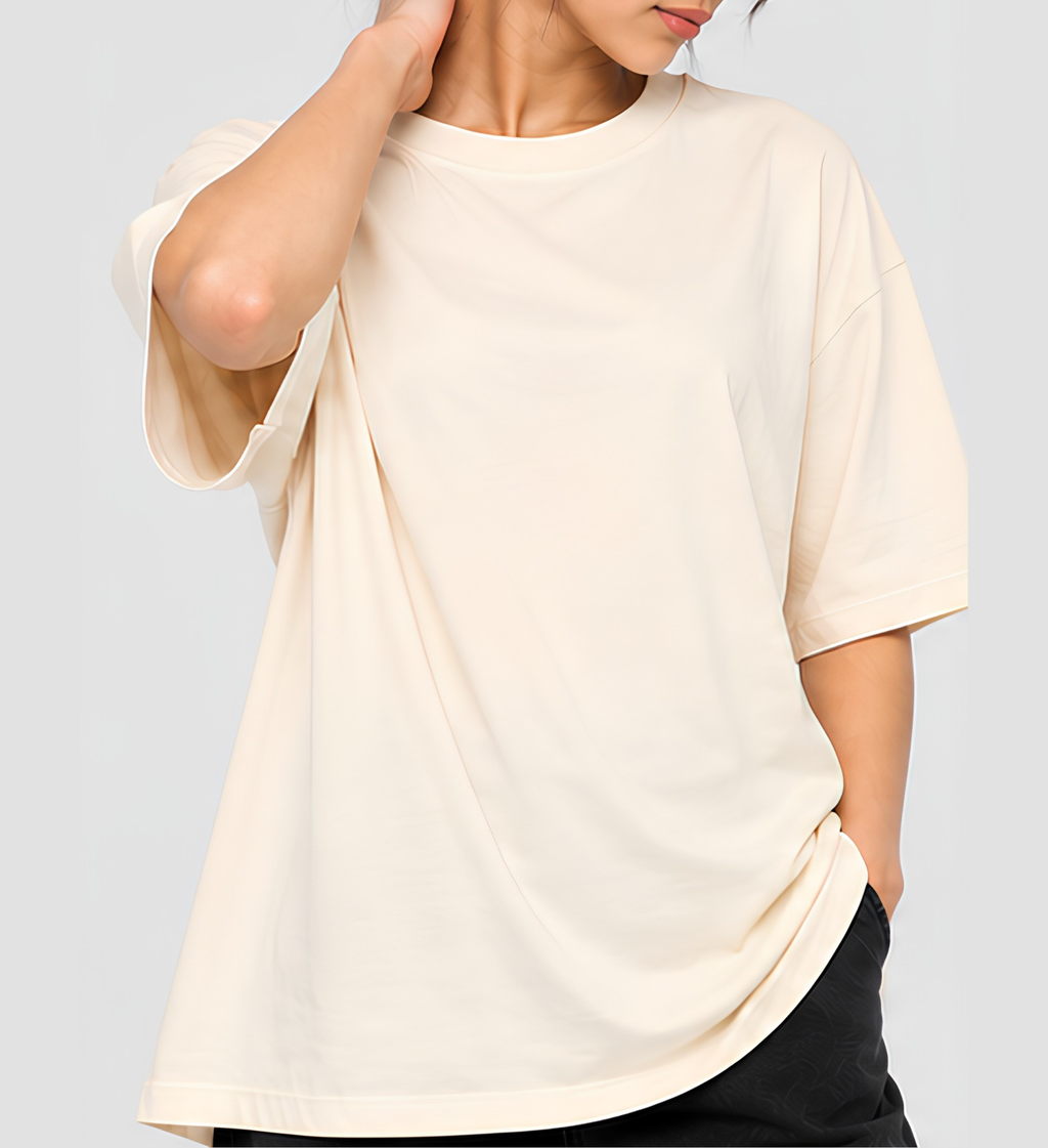 Premium Beige Oversized T-Shirt | 240 GSM French Terry Cotton Drop Shoulder T-Shirt