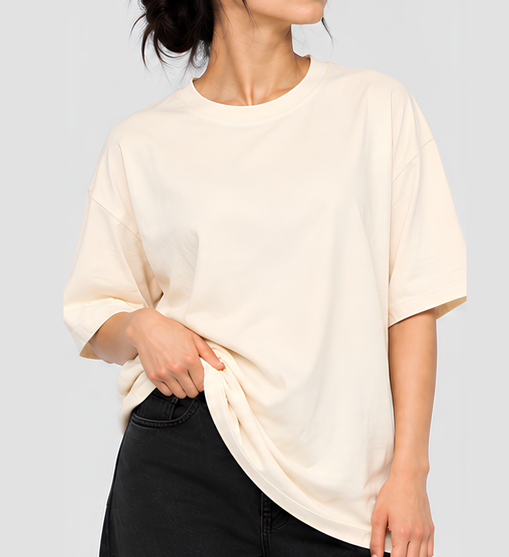 Premium Beige Oversized T-Shirt | 240 GSM French Terry Cotton Drop Shoulder T-Shirt