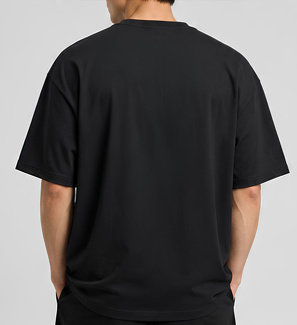Premium Oversized Black T-Shirt | 240 GSM French Terry Cotton Drop Shoulder Casual T-Shirt