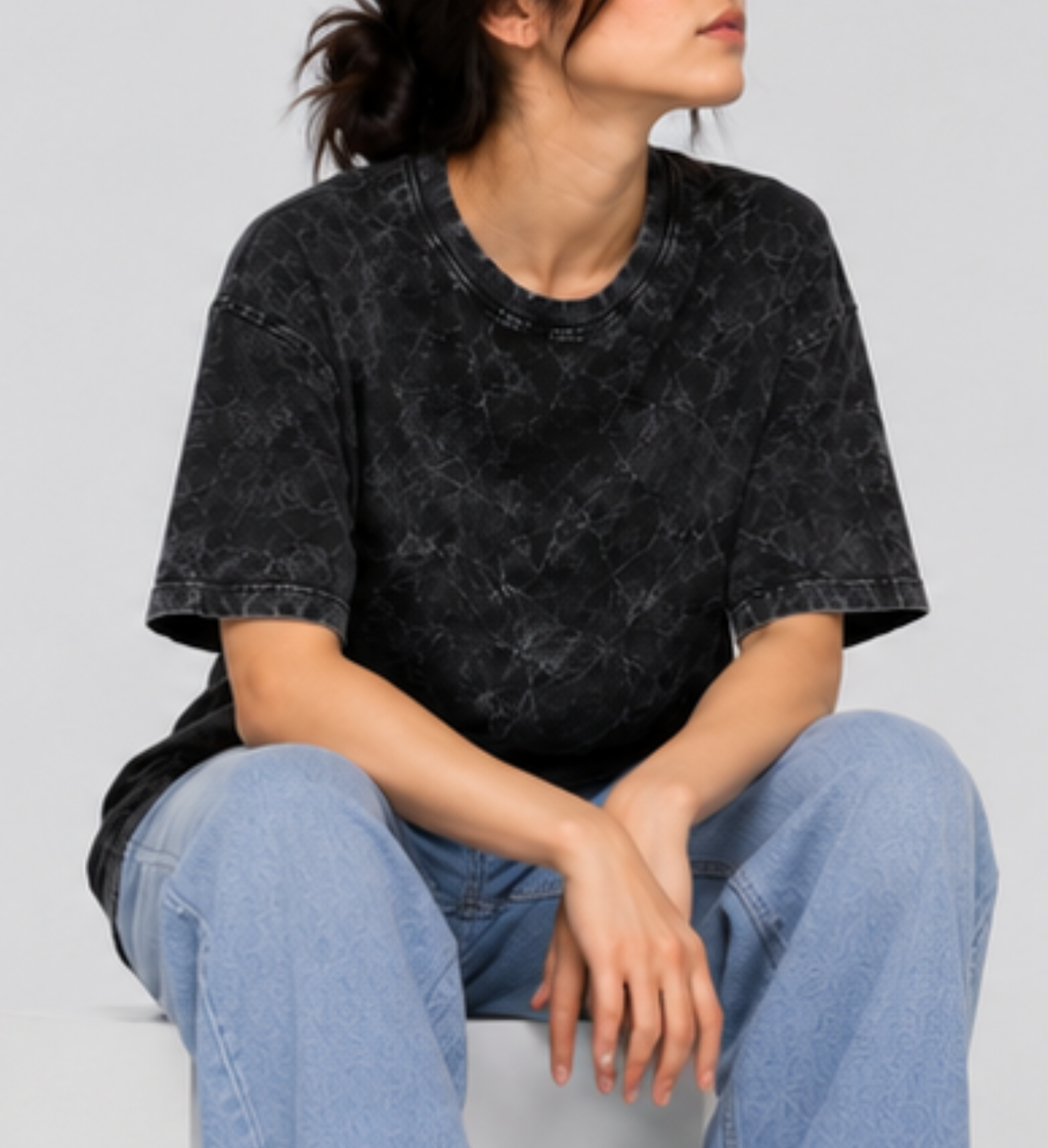 Premium Oversized Acid Wash Black T-Shirt | 240 GSM Heavyweight Cotton Streetwear T-Shirt
