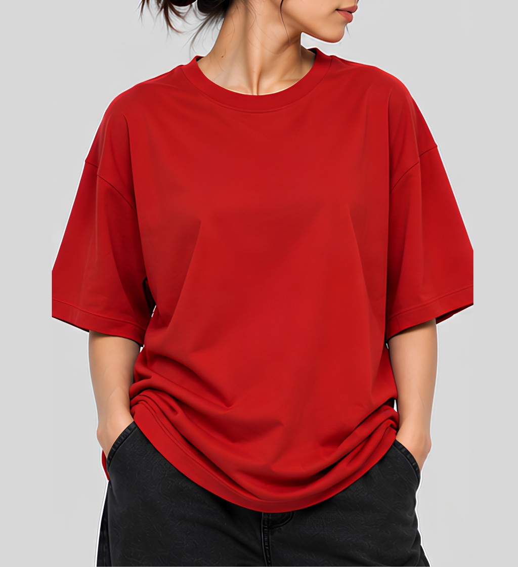 Premium Red Oversized T-Shirt | 240 GSM French Terry Cotton Drop Shoulder T-Shirt