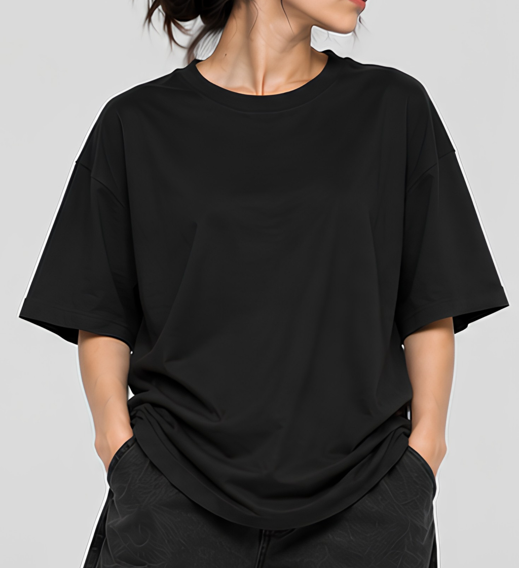 Premium Oversized Black T-Shirt | 240 GSM French Terry Cotton Drop Shoulder Casual T-Shirt