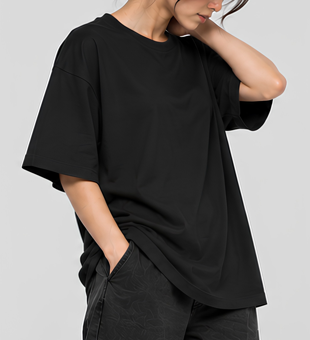 Premium Oversized Black T-Shirt | 240 GSM French Terry Cotton Drop Shoulder Casual T-Shirt