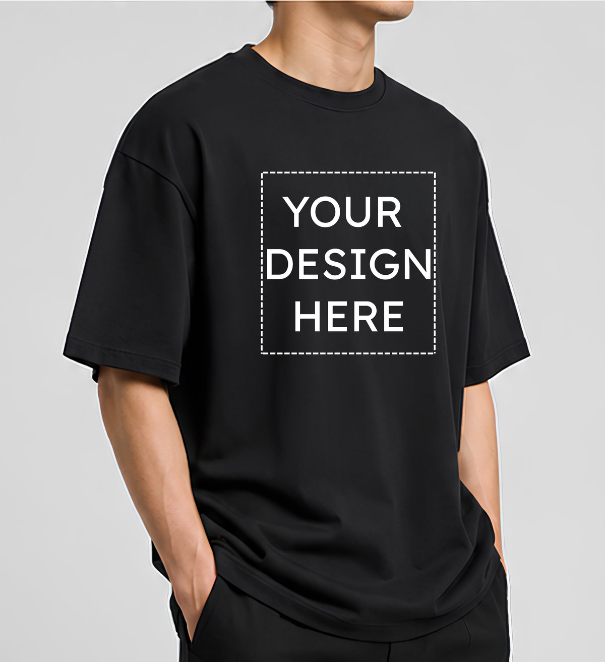 Custom Oversized Black T-Shirt Printing Online | Personalized Heavyweight Drop Shoulder Cotton T-Shirt