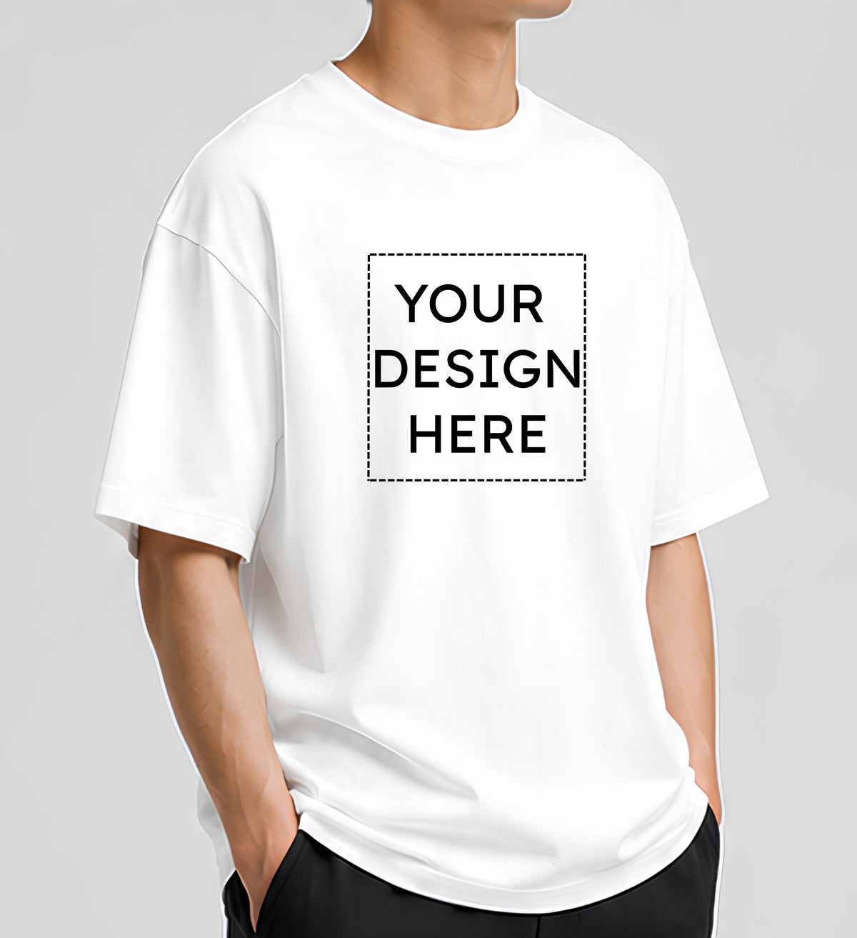 Custom Oversized White T-Shirt Printing Online | Personalized Heavyweight Drop Shoulder Cotton T-Shirt