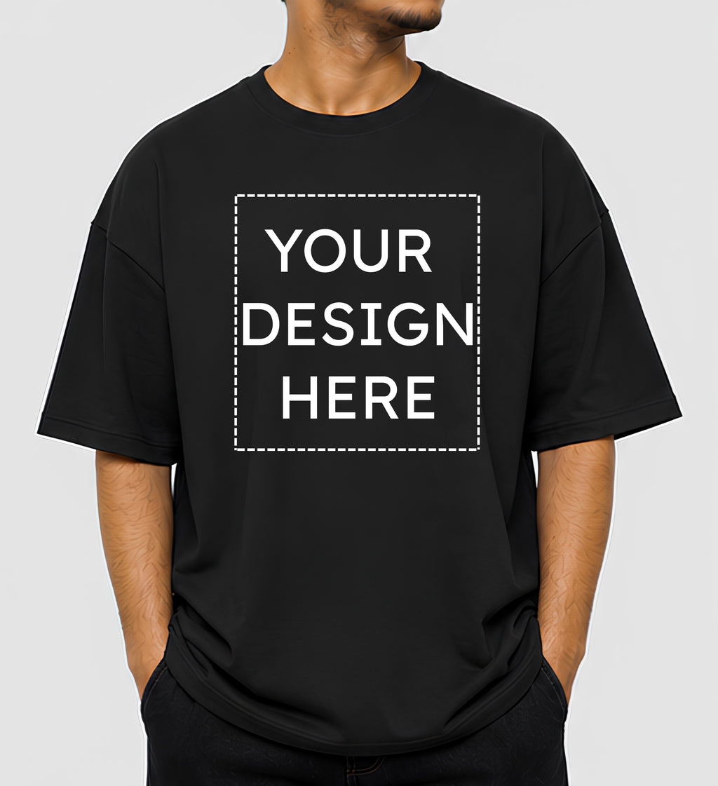 Custom Oversized Black T-Shirt Printing Online | Personalized Heavyweight Drop Shoulder Cotton T-Shirt