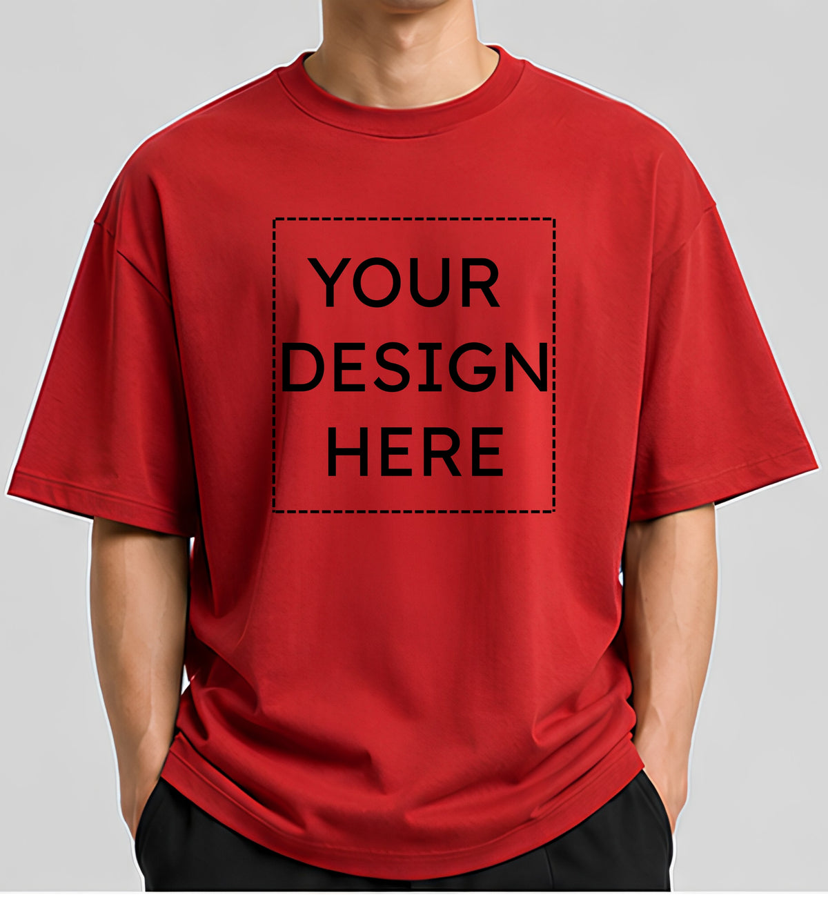 Custom Oversized Red T-Shirt Printing Online | Personalized Heavyweight Drop Shoulder Cotton T-Shirt