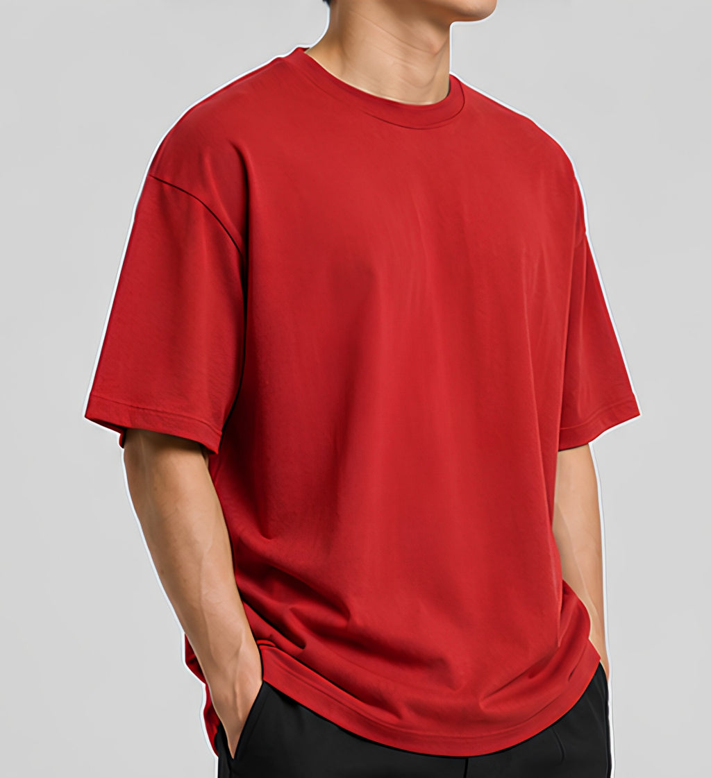 Premium Red Oversized T-Shirt | 240 GSM French Terry Cotton Drop Shoulder T-Shirt