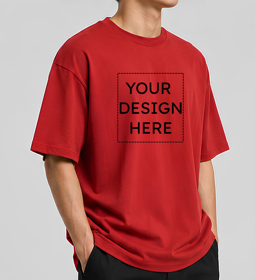 Custom Oversized Red T-Shirt Printing Online | Personalized Heavyweight Drop Shoulder Cotton T-Shirt