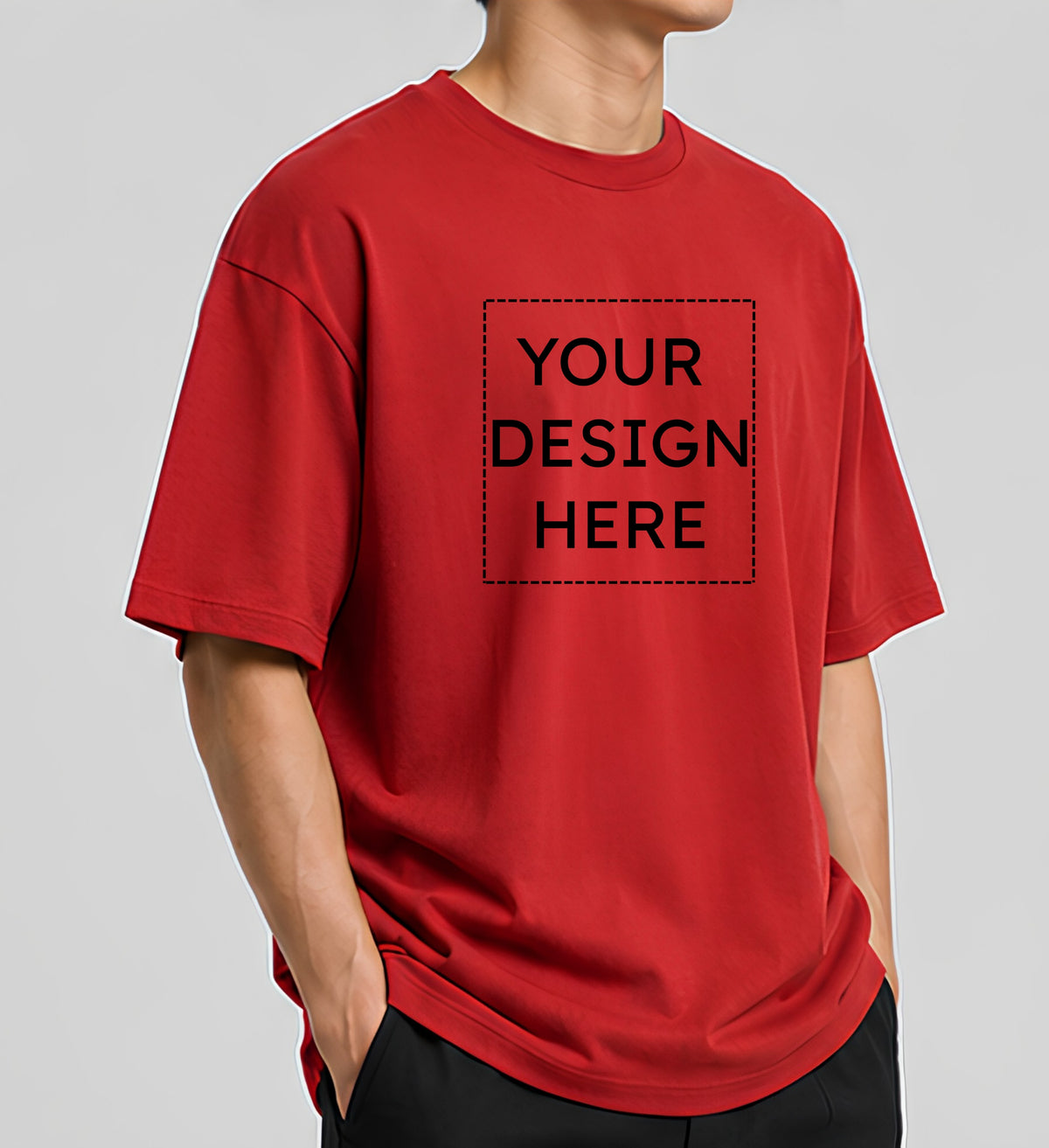 Custom Oversized Red T-Shirt Printing Online | Personalized Heavyweight Drop Shoulder Cotton T-Shirt