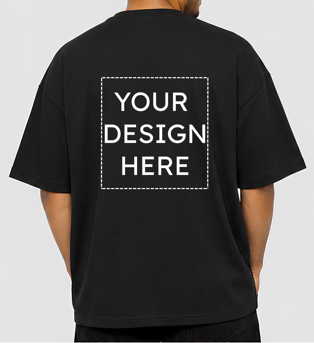 Custom Oversized Black T-Shirt Printing Online | Personalized Heavyweight Drop Shoulder Cotton T-Shirt