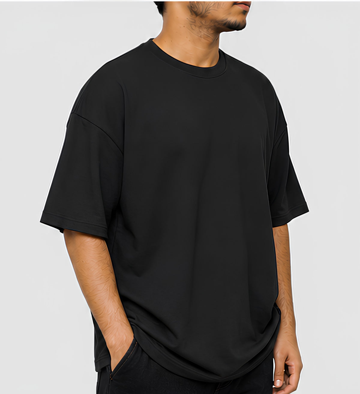 Premium Oversized Black T-Shirt | 240 GSM French Terry Cotton Drop Shoulder Casual T-Shirt