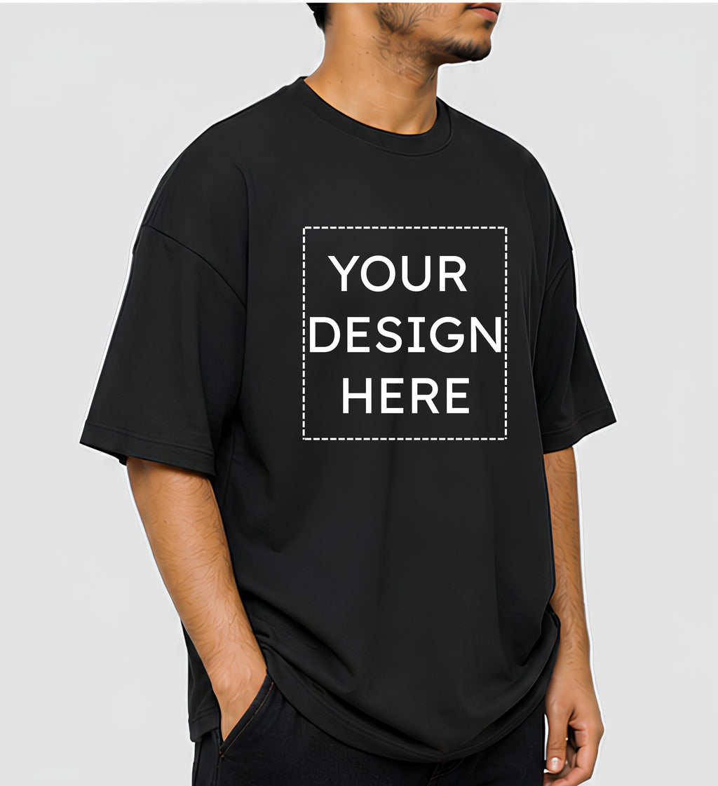 Custom Oversized Black T-Shirt Printing Online | Personalized Heavyweight Drop Shoulder Cotton T-Shirt