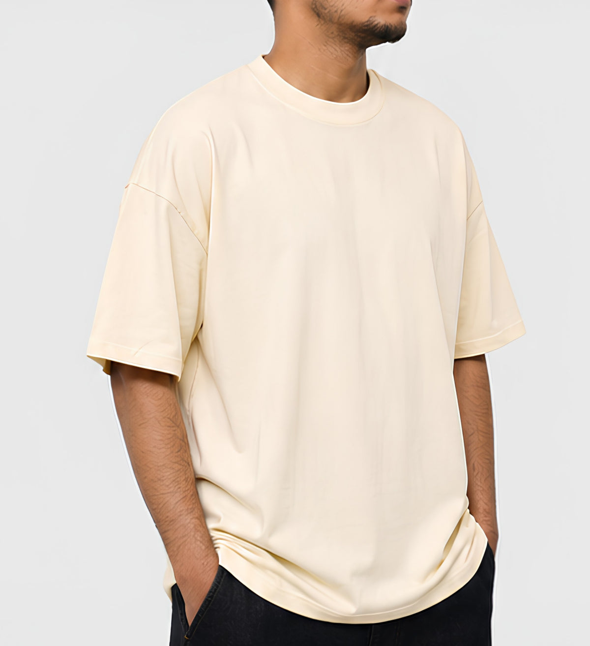 Premium Beige Oversized T-Shirt | 240 GSM French Terry Cotton Drop Shoulder T-Shirt