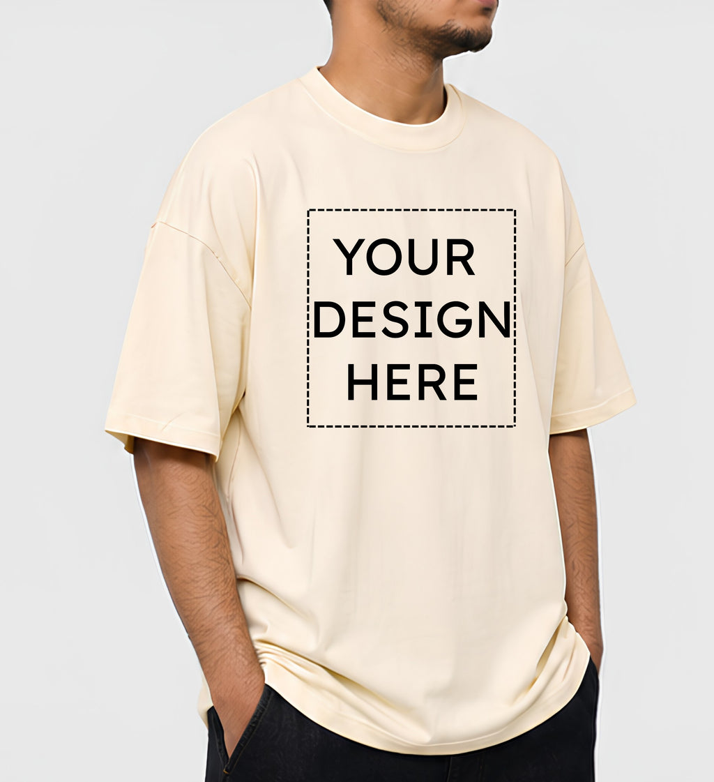 Custom Oversized Beige T-Shirt Printing Online | Personalized Heavyweight Drop Shoulder Cotton T-Shirt
