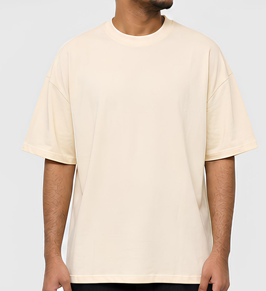 Premium Beige Oversized T-Shirt | 240 GSM French Terry Cotton Drop Shoulder T-Shirt