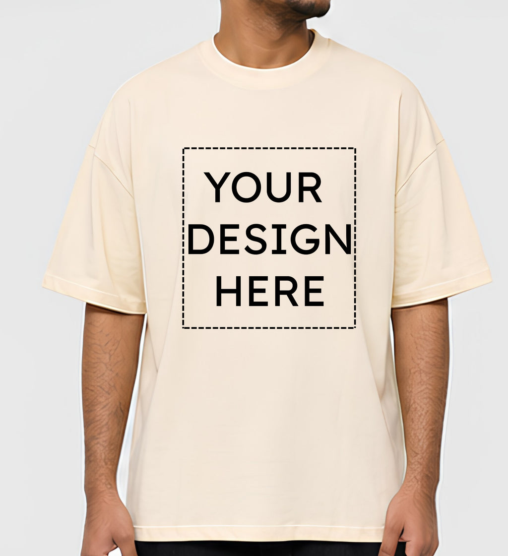 Custom Oversized Beige T-Shirt Printing Online | Personalized Heavyweight Drop Shoulder Cotton T-Shirt