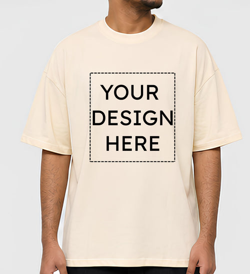 Custom Oversized Beige T-Shirt Printing Online | Personalized Heavyweight Drop Shoulder Cotton T-Shirt