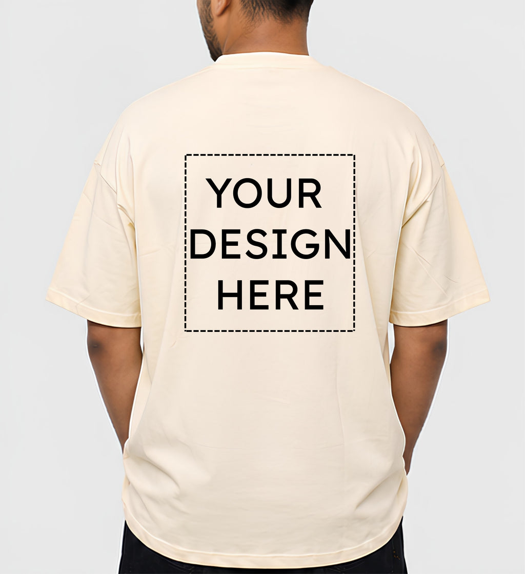 Custom Oversized Beige T-Shirt Printing Online | Personalized Heavyweight Drop Shoulder Cotton T-Shirt