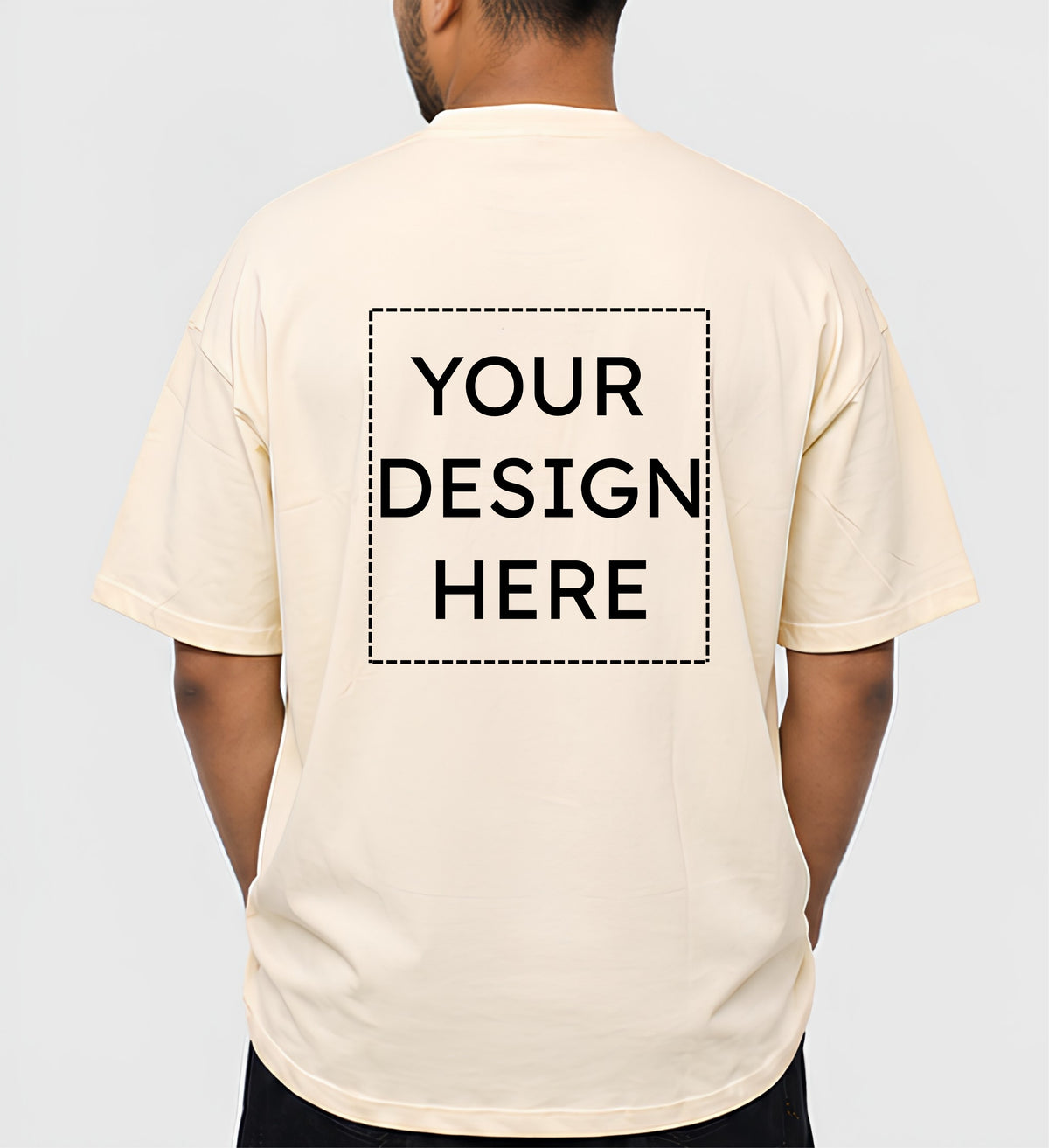 Custom Oversized Beige T-Shirt Printing Online | Personalized Heavyweight Drop Shoulder Cotton T-Shirt