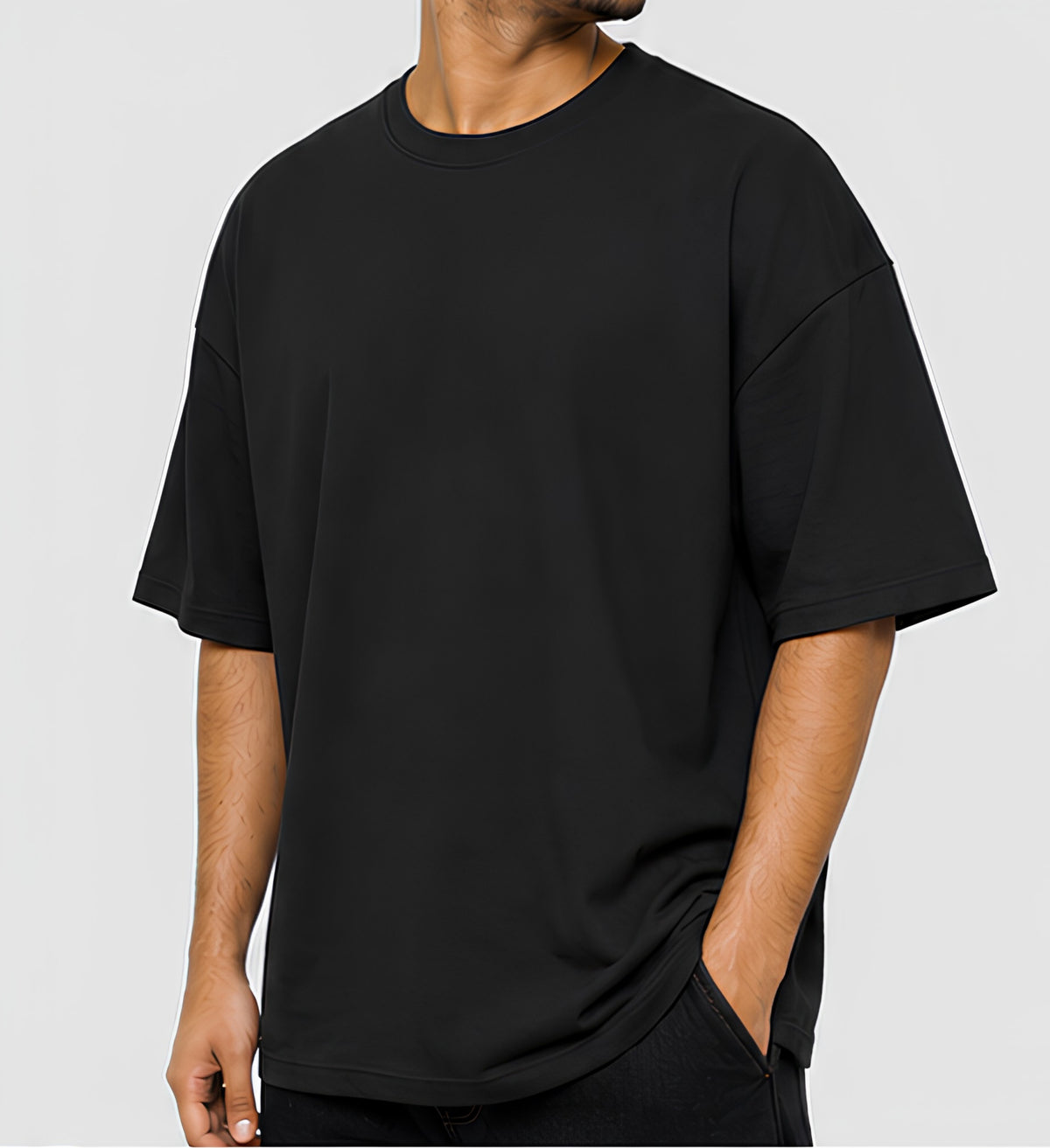 Premium Oversized Black T-Shirt | 240 GSM French Terry Cotton Drop Shoulder Casual T-Shirt