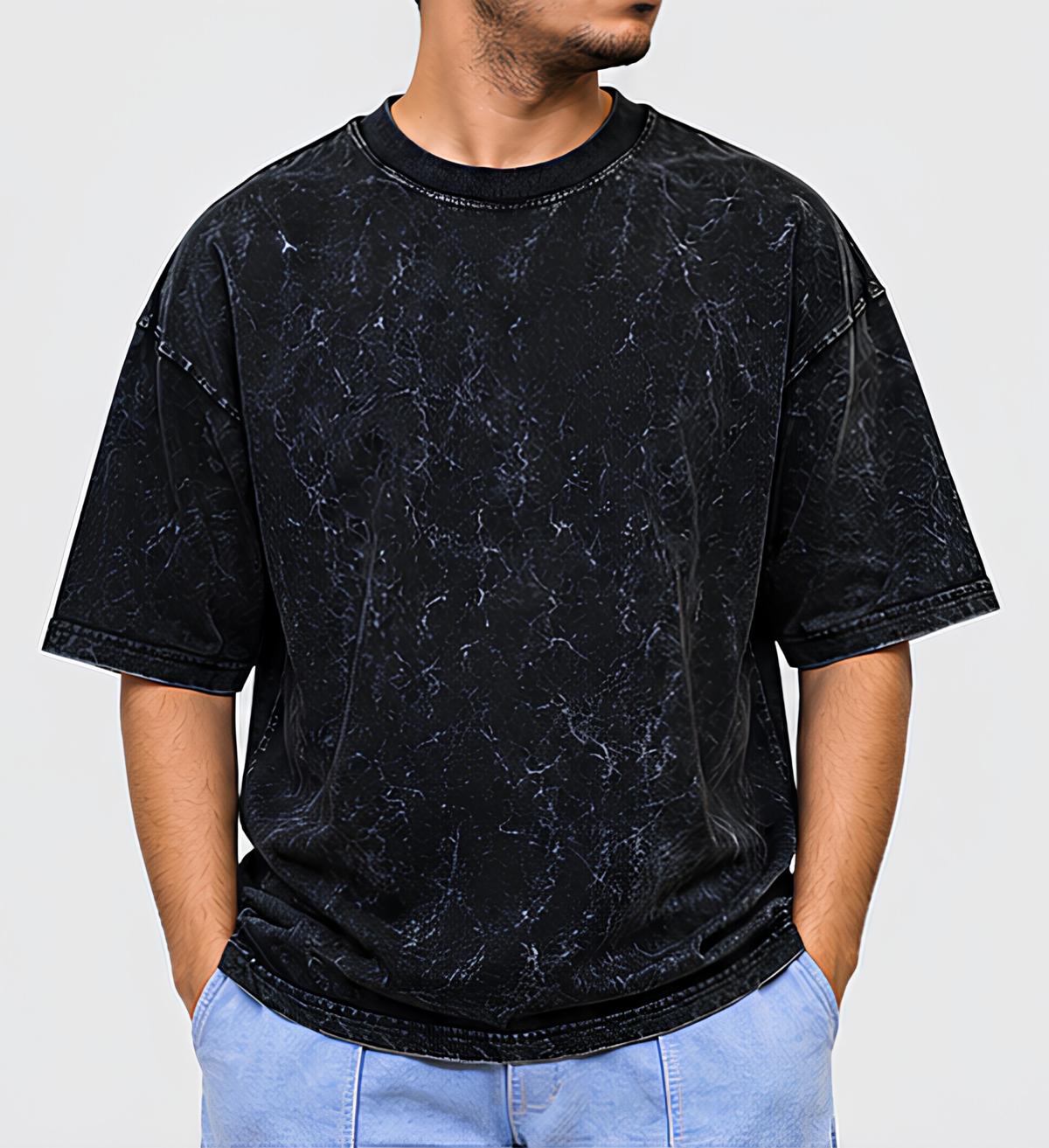 Premium Oversized Acid Wash Black T-Shirt | 240 GSM Heavyweight Cotton Streetwear T-Shirt