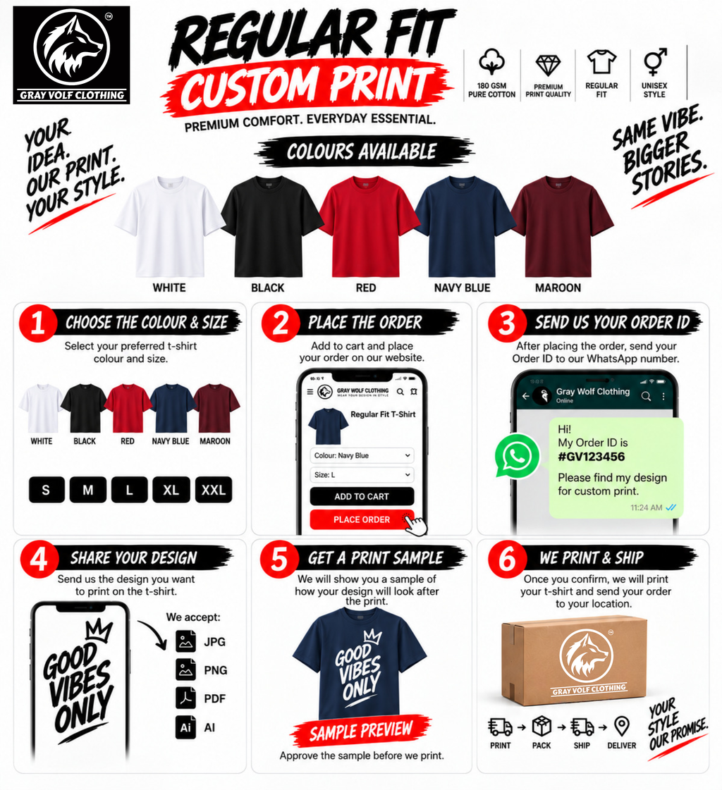 Custom Regular Fit Red T-Shirt Printing Online | Personalized 100% Cotton Printed T-Shirts